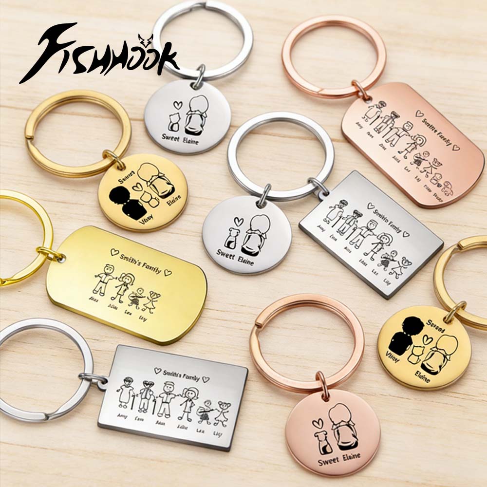 Initial Ring Custom - Fishhook Gia Đình Cá Nhân Keychain